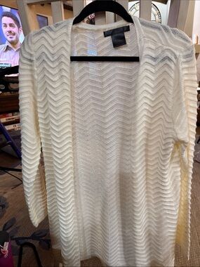 united states sweaters Cream Chevron Open-Front Knit Cardigan